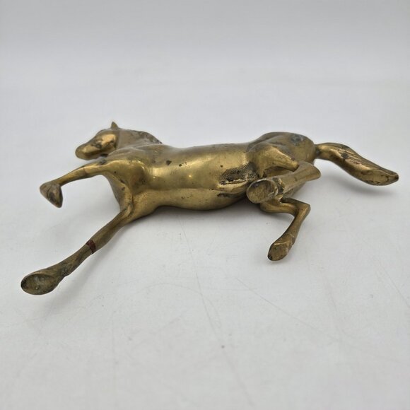 Vintage Brass Galloping Horse Statue Rich Gold Tone Running Horse Figurine 7x10 - Picture 7 of 14